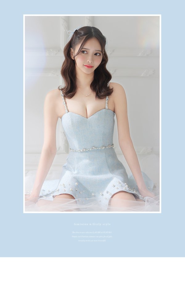 画像11: XSサイズあり【ROBE de FLEURS/ローブドフルール】スプリングツイード/ ビジュー/ パール/ セットアップ/ フレア/ ミニドレス/ キャバドレス[OF08]