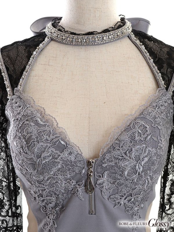 画像11: XS?Lサイズあり【Glossy/グロッシー】バストジップ/ ZIP レーススリーブ/ 七分袖/ 長袖/ 袖あり/ タイト/ ミニドレス/ キャバドレス【HC02】