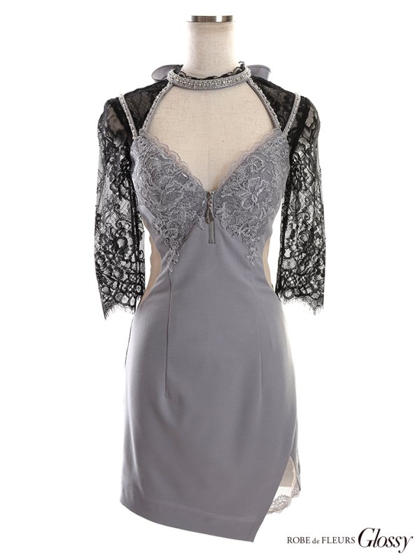 画像17: XS?Lサイズあり【Glossy/グロッシー】バストジップ/ ZIP レーススリーブ/ 七分袖/ 長袖/ 袖あり/ タイト/ ミニドレス/ キャバドレス【HC02】