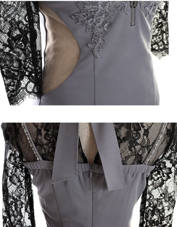 画像16: XS?Lサイズあり【Glossy/グロッシー】バストジップ/ ZIP レーススリーブ/ 七分袖/ 長袖/ 袖あり/ タイト/ ミニドレス/ キャバドレス【HC02】