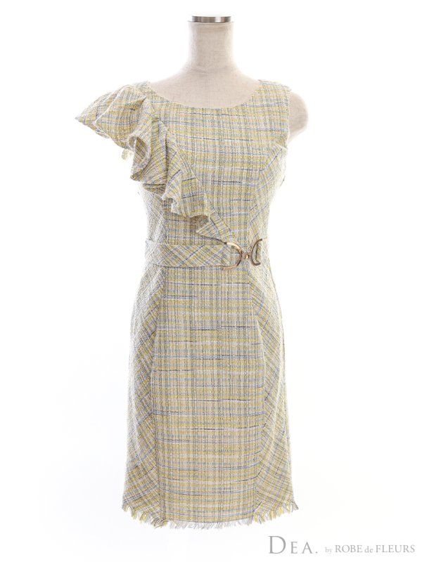 画像8: Lサイズあり【DEA./ディア】ツイード /フリル /アシンメトリー /ベルトデザイン /タイト/ ミニドレス/ キャバドレス【OF08】