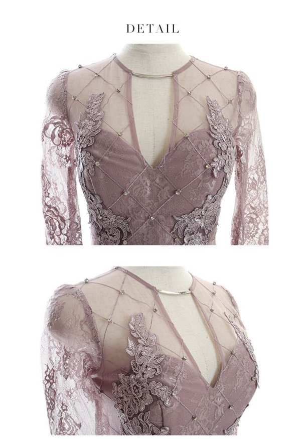 画像10: XSサイズあり【Glossy/グロッシー】長袖/ フラワーレース/ ブロックチュール/ バストカット/ タイト/ ミニドレス/ キャバドレス【HC02】