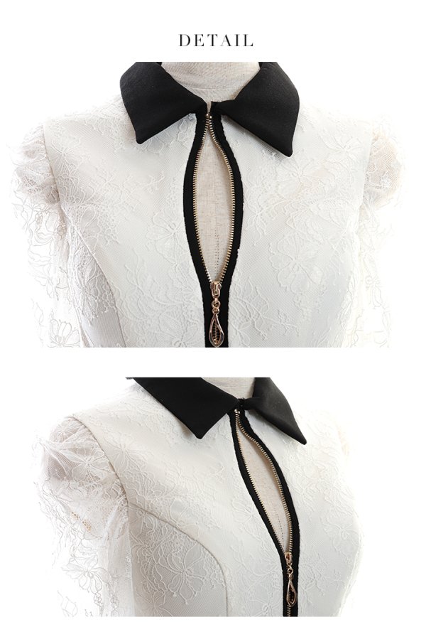 画像28: XSサイズあり【Glossy/グロッシー】フロントジップ/ ZIP ストレッチ/ レース五分袖/ 長袖/ 袖あり/ レーススリーブ/ タイト/ ミニドレス/ キャバドレス【HC02】