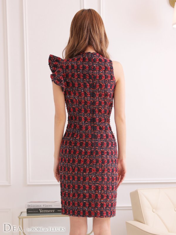 画像20: Lサイズあり【DEA./ディア】ツイード/ アシンメトリー/ タイト/ ミディアム丈/ ワンピース/ ミニドレス/ キャバドレス【OF08】