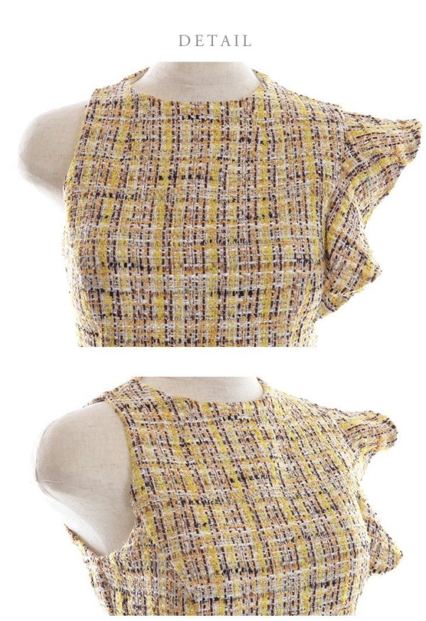 画像26: Lサイズあり【DEA./ディア】ツイード/ アシンメトリー/ タイト/ ミディアム丈/ ワンピース/ ミニドレス/ キャバドレス【OF08】