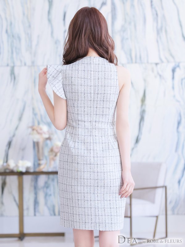 画像5: Lサイズあり【DEA./ディア】ツイード/ アシンメトリー/ タイト/ ミディアム丈/ ワンピース/ ミニドレス/ キャバドレス【OF08】