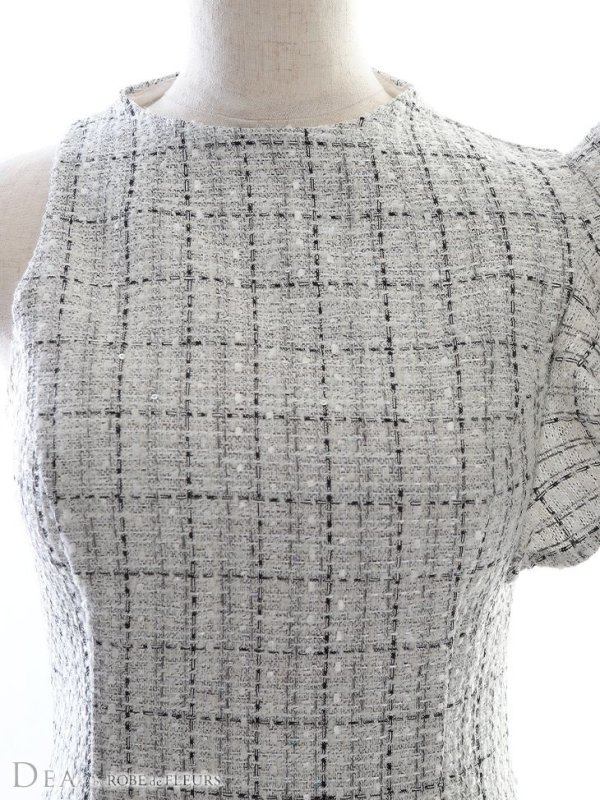 画像7: Lサイズあり【DEA./ディア】ツイード/ アシンメトリー/ タイト/ ミディアム丈/ ワンピース/ ミニドレス/ キャバドレス【OF08】