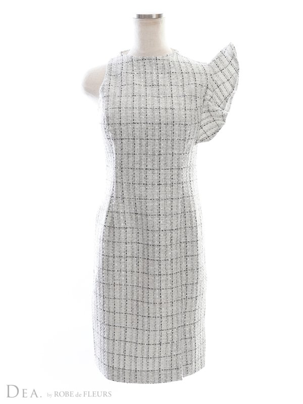 画像11: Lサイズあり【DEA./ディア】ツイード/ アシンメトリー/ タイト/ ミディアム丈/ ワンピース/ ミニドレス/ キャバドレス【OF08】