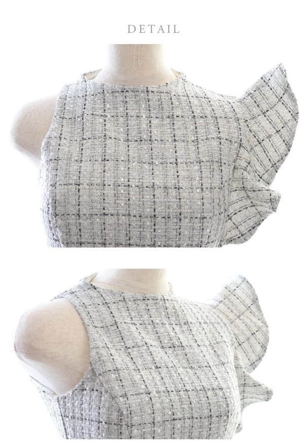 画像12: Lサイズあり【DEA./ディア】ツイード/ アシンメトリー/ タイト/ ミディアム丈/ ワンピース/ ミニドレス/ キャバドレス【OF08】