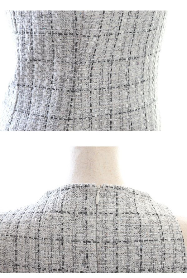 画像13: Lサイズあり【DEA./ディア】ツイード/ アシンメトリー/ タイト/ ミディアム丈/ ワンピース/ ミニドレス/ キャバドレス【OF08】