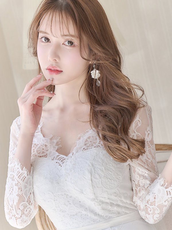 画像3: Lサイズあり!!【JEAN MACLEAN/ジャンマクレーン】レース/ バックシャン/長袖/ 7分袖/ タイト/ 膝丈/ミディアム/ ミニドレス/ キャバドレス【HC02】