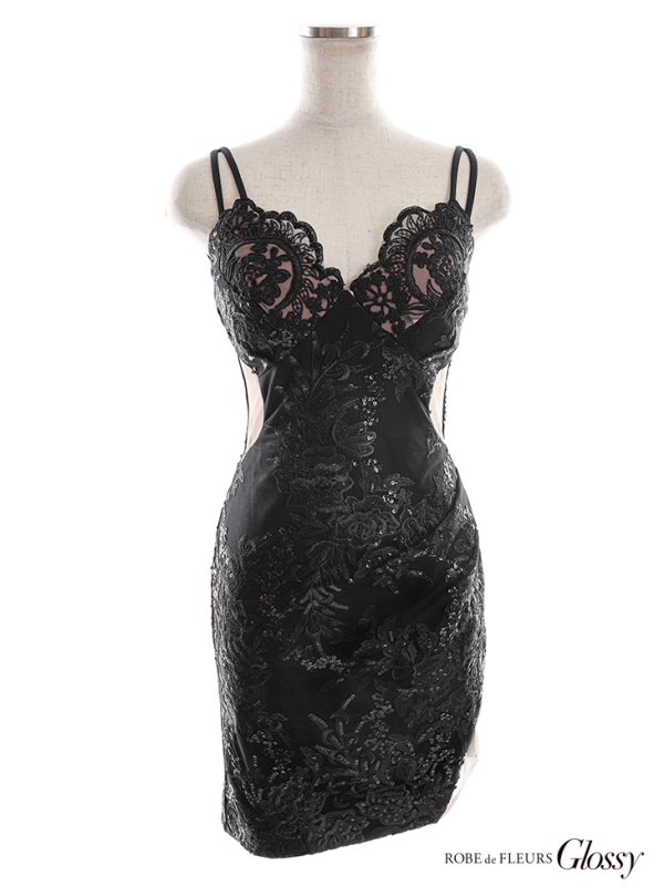 画像12: XSサイズあり【Glossy/グロッシー】スパンコール付き刺繍レース/ サイドチュール/ サイドシアー/ キャミ/ タイト/ ミニドレス/ キャバドレス【HC02】