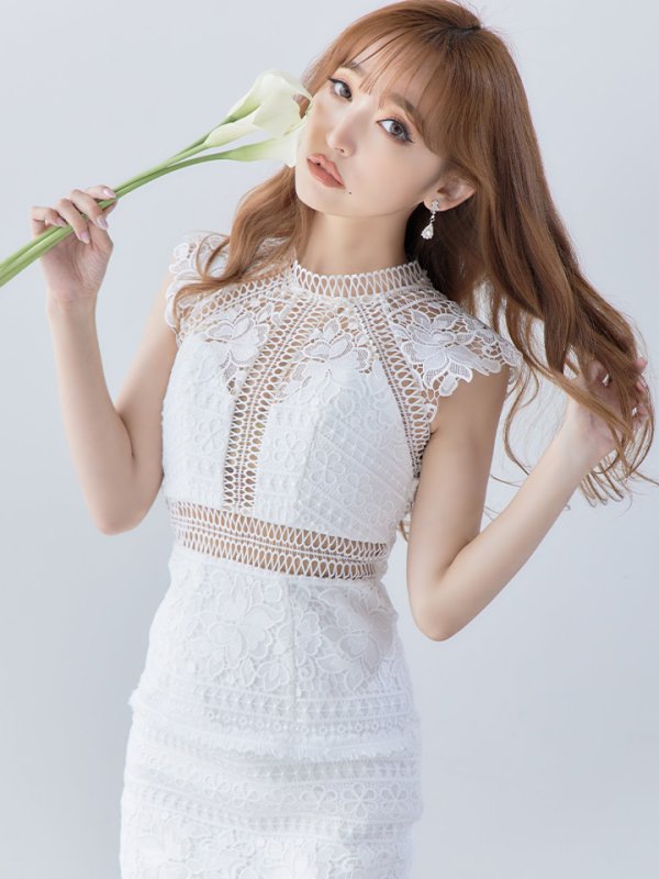 画像2: 【JEAN MACLEAN/ジャンマクレーン】 ワンピース/ 総レース/ ハイネック/ ワンカラー/ タイト/ ひざ丈/ ミディアムドレス/キャバドレス【HC02】