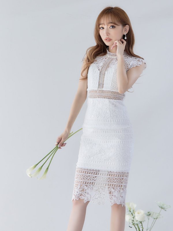 画像4: 【JEAN MACLEAN/ジャンマクレーン】 ワンピース/ 総レース/ ハイネック/ ワンカラー/ タイト/ ひざ丈/ ミディアムドレス/キャバドレス【HC02】