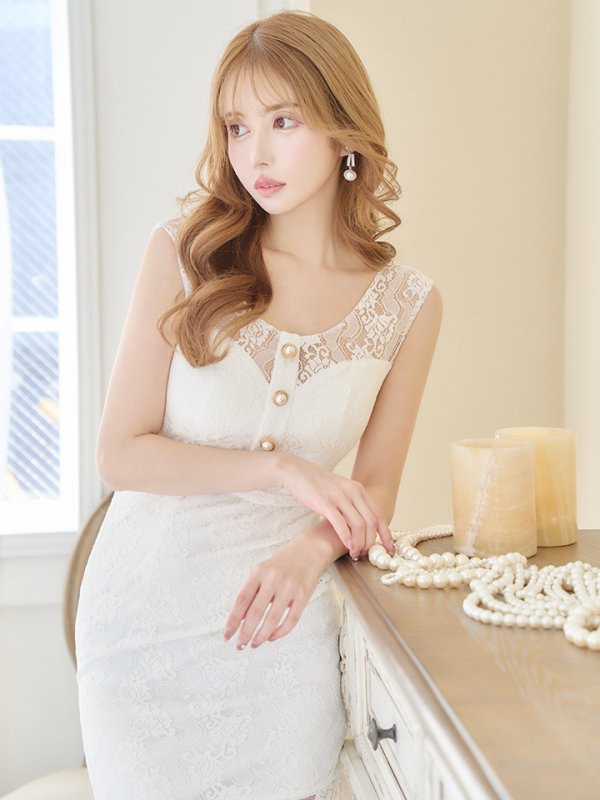 画像3: Lサイズあり【JEAN MACLEAN/ジャンマクレーン】マーメイド/ ワンピース/ 総レース/ ボタンデザイン/ ワンカラー/ タイト/ ひざ丈/ ミディアムドレス/キャバドレス【HC02】