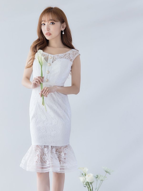 画像14: Lサイズあり【JEAN MACLEAN/ジャンマクレーン】マーメイド/ ワンピース/ 総レース/ ボタンデザイン/ ワンカラー/ タイト/ ひざ丈/ ミディアムドレス/キャバドレス【HC02】