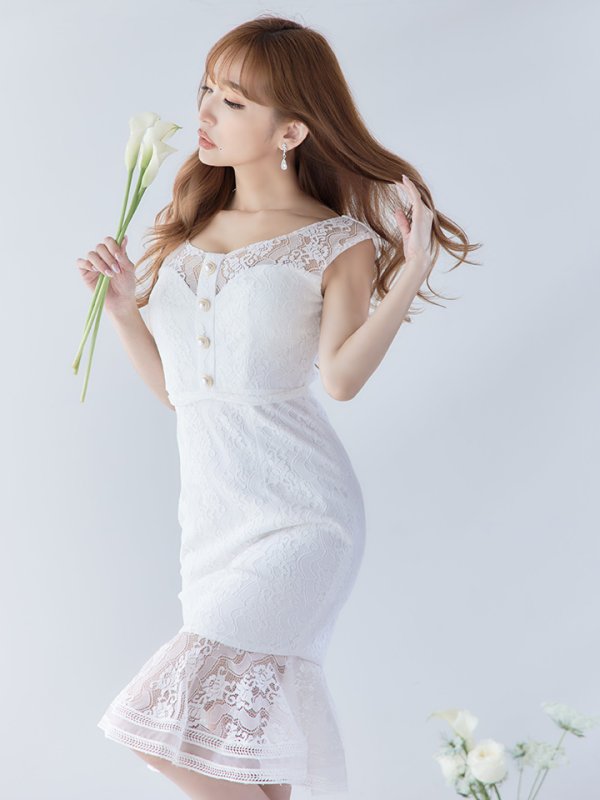 画像16: Lサイズあり【JEAN MACLEAN/ジャンマクレーン】マーメイド/ ワンピース/ 総レース/ ボタンデザイン/ ワンカラー/ タイト/ ひざ丈/ ミディアムドレス/キャバドレス【HC02】