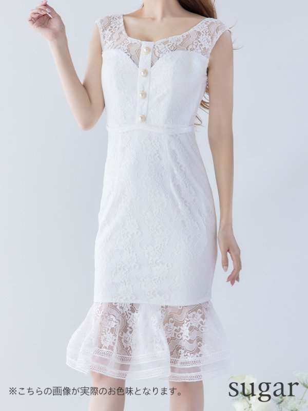 画像18: Lサイズあり【JEAN MACLEAN/ジャンマクレーン】マーメイド/ ワンピース/ 総レース/ ボタンデザイン/ ワンカラー/ タイト/ ひざ丈/ ミディアムドレス/キャバドレス【HC02】