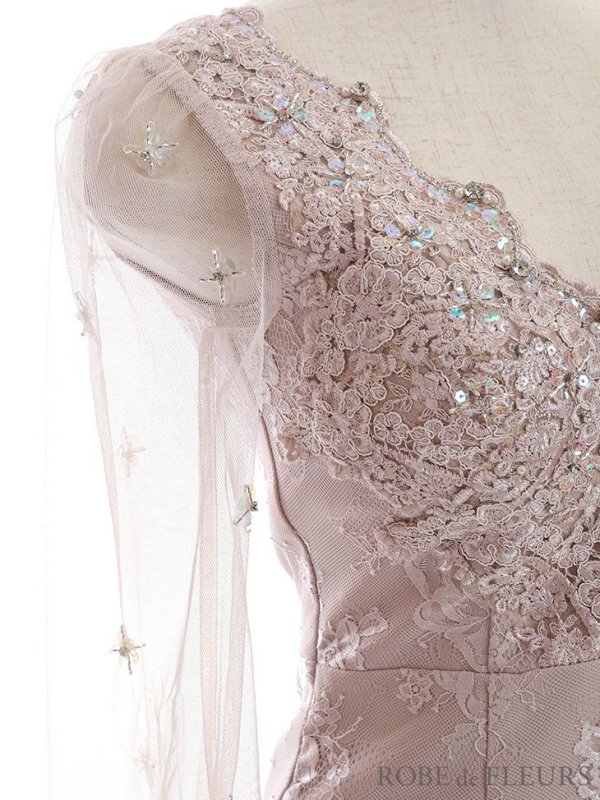 画像14: XSサイズあり【ROBE de FLEURS/ローブドフルール】長袖/ 袖あり/ チュールスリーブ/ スカラップカット/ ミニドレス/ キャバドレス[OF08]