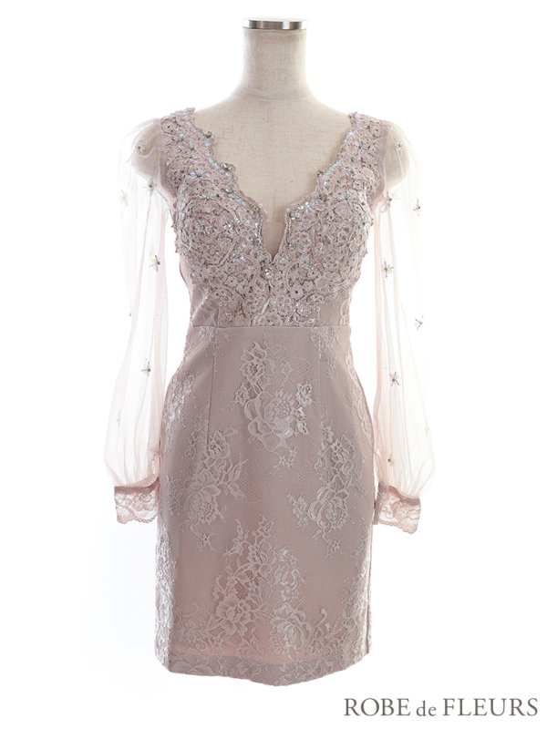 画像17: XSサイズあり【ROBE de FLEURS/ローブドフルール】長袖/ 袖あり/ チュールスリーブ/ スカラップカット/ ミニドレス/ キャバドレス[OF08]