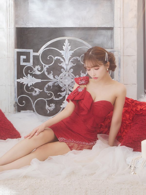 画像3: 【IRMA/イルマ】リボン/ ワンショル/ ベア/ フリル/ ビジュー/ パール/ タイト/ ミニドレス/ キャバドレス【HC02】