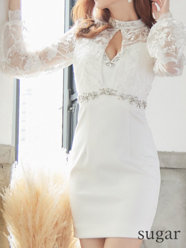 画像13: Lサイズあり☆【IRMA/イルマ】長袖/ 袖あり/ パフスリーブ/ レース/ 刺繍/ カットアウト/ ビジュー/ タイト/ ミニドレス/ キャバドレス【HC02】