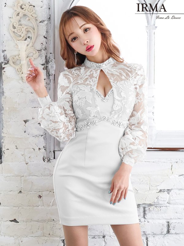 画像15: Lサイズあり☆【IRMA/イルマ】長袖/ 袖あり/ パフスリーブ/ レース/ 刺繍/ カットアウト/ ビジュー/ タイト/ ミニドレス/ キャバドレス【HC02】