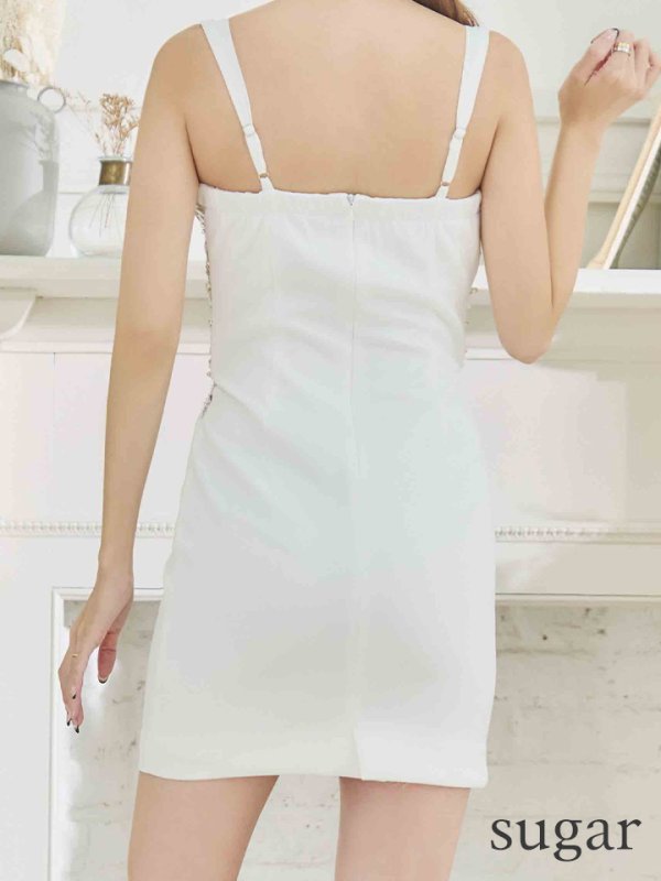 画像9: XSサイズあり【IRMA/イルマ】ワンカラー/ シアーレース/ ビジュー/ Vネック/ タイト/ ミニドレス/ キャバドレス【HC02】