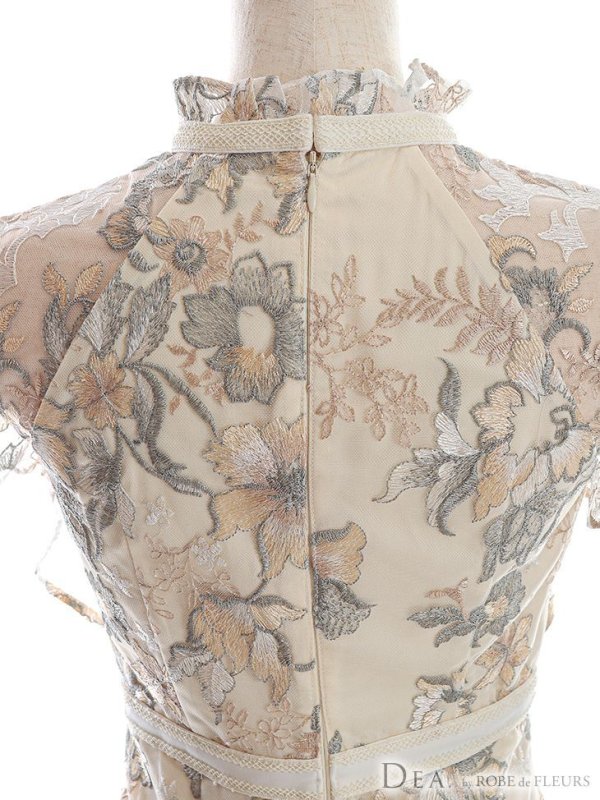 画像11: Lサイズあり【DEA./ディア】フラワーレース / フリル袖/ タイト/ ひざ丈/ ミディアムドレス/ ワンピース/ キャバドレス【OF08】