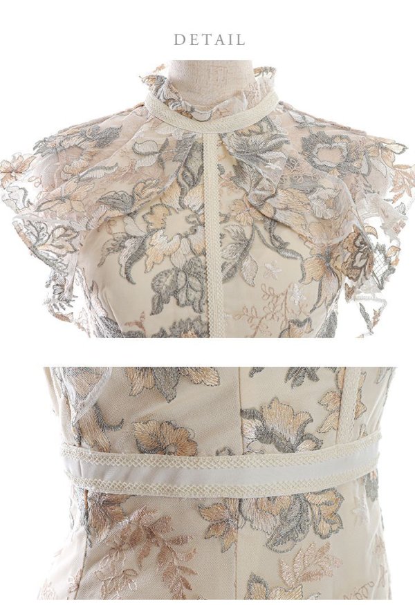 画像13: Lサイズあり【DEA./ディア】フラワーレース / フリル袖/ タイト/ ひざ丈/ ミディアムドレス/ ワンピース/ キャバドレス【OF08】