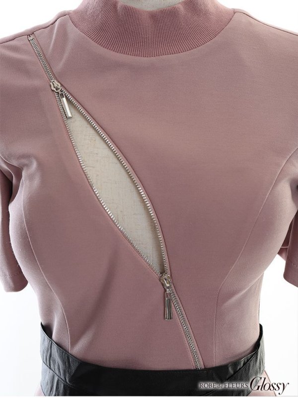 画像14: XSサイズあり【Glossy/グロッシー】バストカット/ ジップ/ ZIP ベルト付き/ 半袖/ パフスリーブ/ タイト/ ミニドレス/ キャバドレス【HC02】