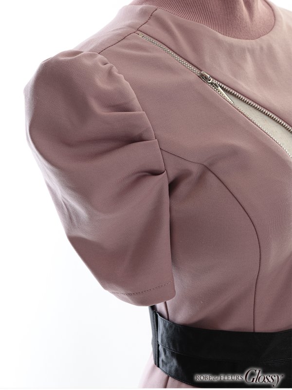 画像15: XSサイズあり【Glossy/グロッシー】バストカット/ ジップ/ ZIP ベルト付き/ 半袖/ パフスリーブ/ タイト/ ミニドレス/ キャバドレス【HC02】