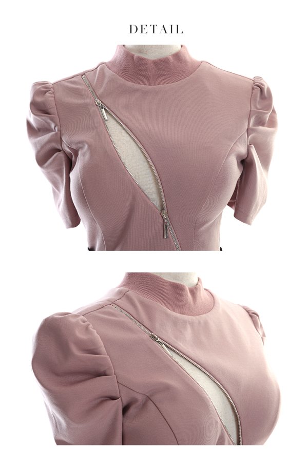 画像17: XSサイズあり【Glossy/グロッシー】バストカット/ ジップ/ ZIP ベルト付き/ 半袖/ パフスリーブ/ タイト/ ミニドレス/ キャバドレス【HC02】