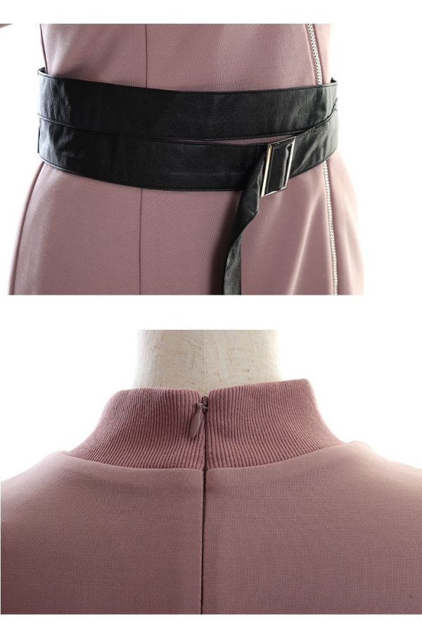 画像18: XSサイズあり【Glossy/グロッシー】バストカット/ ジップ/ ZIP ベルト付き/ 半袖/ パフスリーブ/ タイト/ ミニドレス/ キャバドレス【HC02】