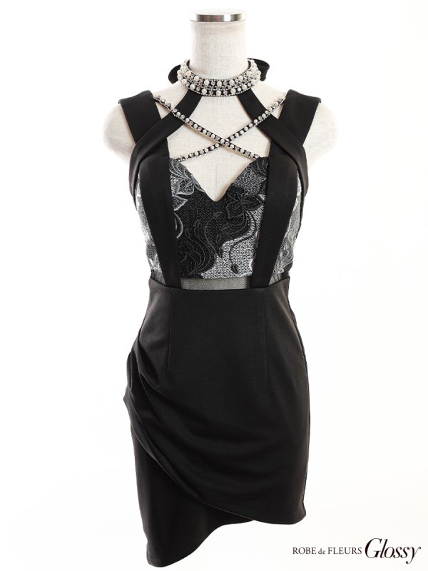 画像15: XS?Lサイズあり【Glossy/グロッシー】バストクロス/ 変形スカート/ ケミカルレース/ ストレッチ/ タイト/ ミニドレス/ キャバドレス【HC02】