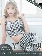 【新春セール開催中！! 】XSサイズあり【an/アン】ギンガムチェック/ マーメイド/ ショルダーリボン/ キャミソール/ セットアップ/ フィッシュテール/ フリル/ ミディアムドレス/ キャバドレス[OF05]