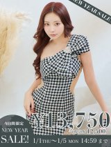 【新春セール開催中！! 】sugarコラボ商品☆XSサイズあり【ANGEL R/エンジェルアール】ワンショルダー/ 千鳥柄/ ツイード/ ビッグリボンパールビジュー/ タイト/ ミニ/ キャバドレス[OF2]