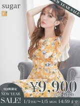 【新春セール開催中！! 】XS-Lサイズあり 【GINZA COUTURE/銀座クチュール】フラワープリント/ フリル/ Aライン/ ミディアム丈/ ワンピース/ ミニドレス/ キャバドレス[OF2]