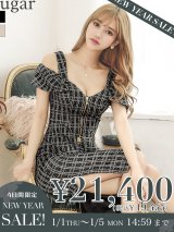 【新春セール開催中！! 】XSサイズあり【Veautt/ヴュート】【OF05】フロントファスナー/ チェック/ ツイード/ セパレート/ ひざ丈/ タイト/ ミディアムドレス/ キャバドレス