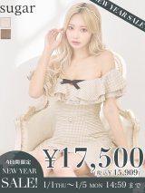 【新春セール開催中！! 】XSサイズあり【ROBE de FLEURS/ローブドフルール】フリルオフショルダー/ ツイード/ 千鳥柄/ リボンモチーフ/ Aライン/ ミニドレス/ キャバドレス[OF08]