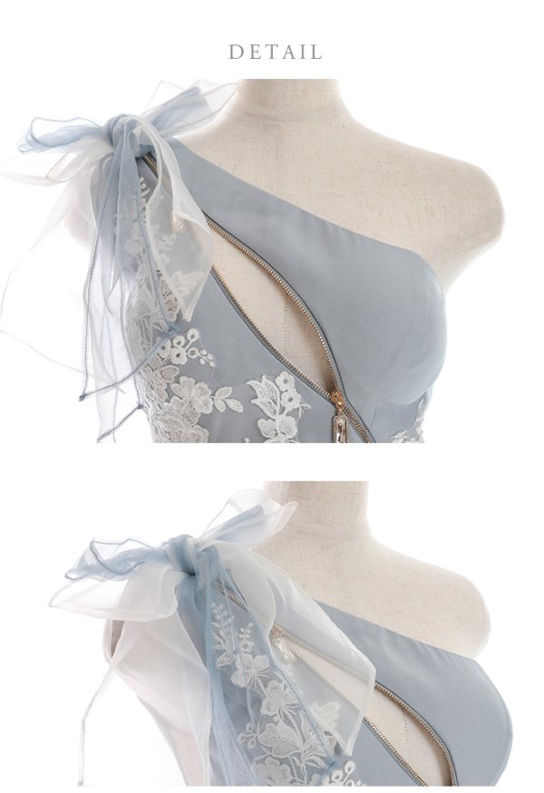 画像13: XSサイズあり【ROBE de FLEURS/ローブドフルール】ジップ / ZIP/ シフォンリボン/ ワンショル/ サイドシアー/ タイト/ レースクリスタルドレス/ ミニドレス/ キャバドレス[OF08]