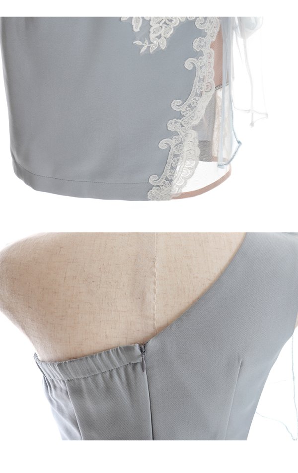 画像14: XSサイズあり【ROBE de FLEURS/ローブドフルール】ジップ / ZIP/ シフォンリボン/ ワンショル/ サイドシアー/ タイト/ レースクリスタルドレス/ ミニドレス/ キャバドレス[OF08]