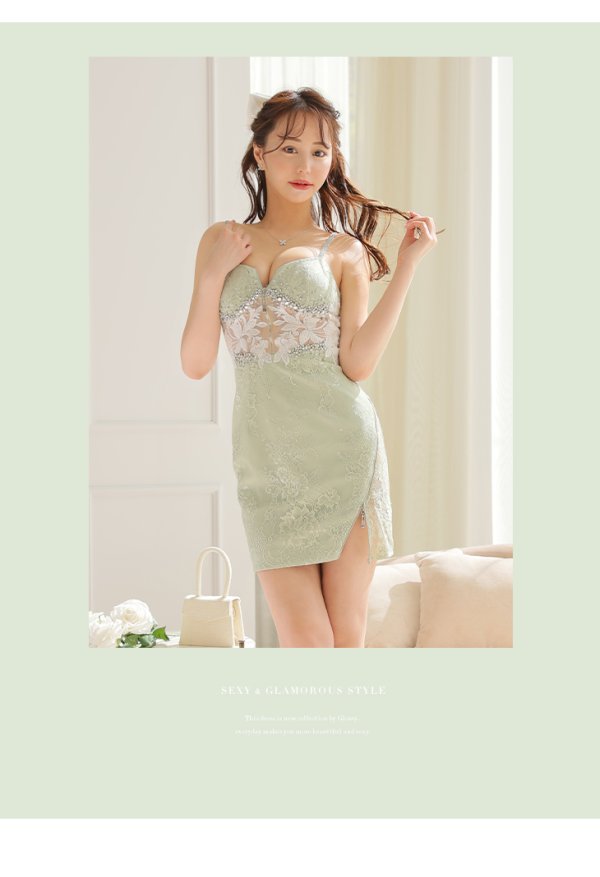 画像5: XSサイズあり【Glossy/グロッシー】ウエストチュール/ フラワーレース/ ジップ ZIP/ キャミ/ タイト/ ミニドレス/ キャバドレス【HC02】
