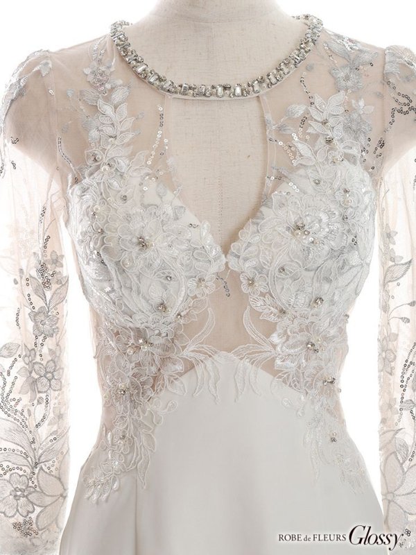 画像27: XSサイズあり【Glossy/グロッシー】アメスリ/ ビジュー/ 刺繍レース/ サイドシアー/ チュールスリーブ/ 長袖/ 袖あり/ アシメ/ タイト/ ミニドレス/ キャバドレス【HC02】