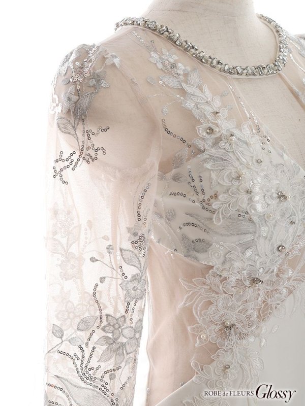 画像28: XSサイズあり【Glossy/グロッシー】アメスリ/ ビジュー/ 刺繍レース/ サイドシアー/ チュールスリーブ/ 長袖/ 袖あり/ アシメ/ タイト/ ミニドレス/ キャバドレス【HC02】