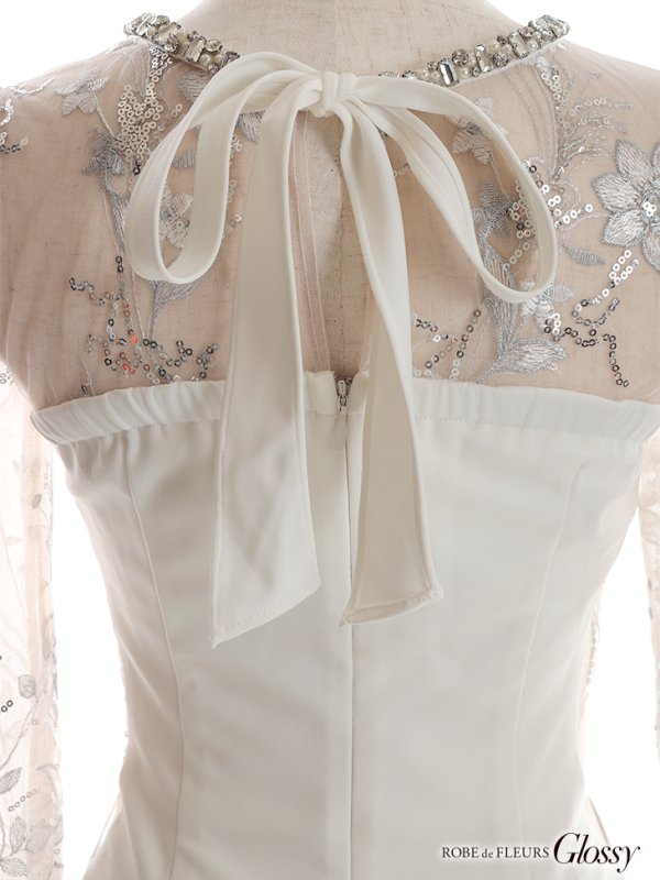 画像29: XSサイズあり【Glossy/グロッシー】アメスリ/ ビジュー/ 刺繍レース/ サイドシアー/ チュールスリーブ/ 長袖/ 袖あり/ アシメ/ タイト/ ミニドレス/ キャバドレス【HC02】