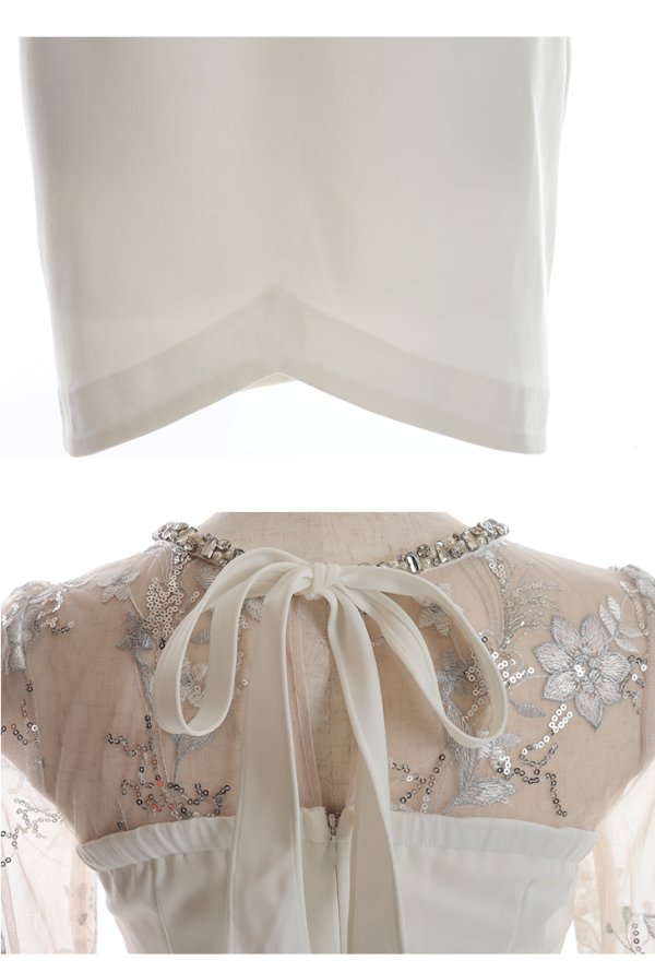 画像31: XSサイズあり【Glossy/グロッシー】アメスリ/ ビジュー/ 刺繍レース/ サイドシアー/ チュールスリーブ/ 長袖/ 袖あり/ アシメ/ タイト/ ミニドレス/ キャバドレス【HC02】