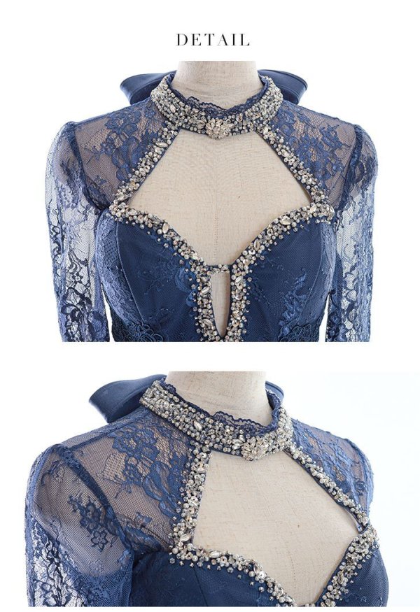 画像13: XSサイズあり【Glossy/グロッシー】アメスリ/ ビジュー/ レース/ サイドシアー/ 七分袖/ 袖あり/ アシメ/ タイト/ ミニドレス/ キャバドレス【HC02】