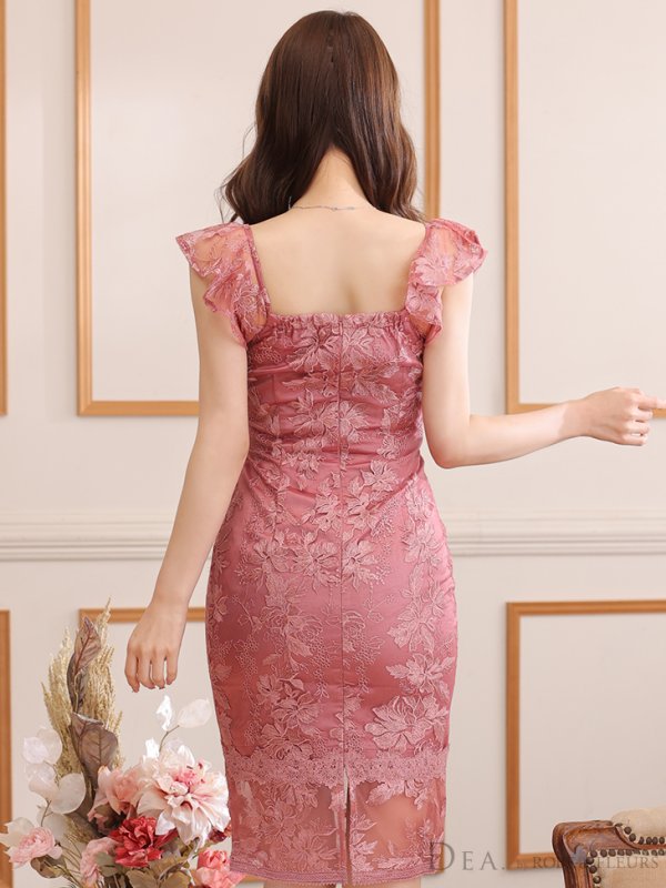 画像8: Lサイズあり【DEA./ディア】ワンピース/ 刺繍レース/ フリル袖/ タイト/ ひざ丈/ ミディアム/ キャバドレス【OF08】