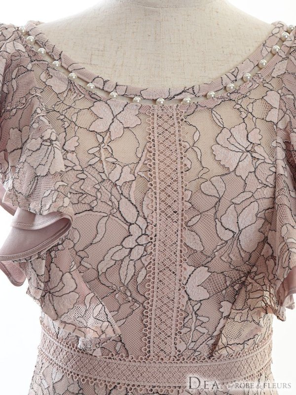 画像10: Lサイズあり【DEA./ディア】ワンピース/ 総レース/ パール/ フリル袖/ 袖あり/ 膝丈/ ミディアム/ キャバドレス【OF08】